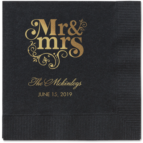 Flourish Title Napkins, Yellow, Black, Gold