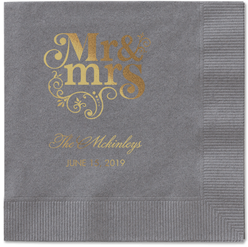 Flourish Title Napkins, Yellow, Pewter, Gold
