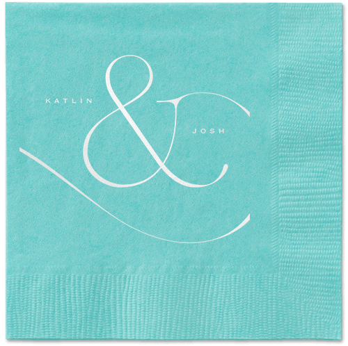 Elegant Embellishment Napkin, White, Aqua