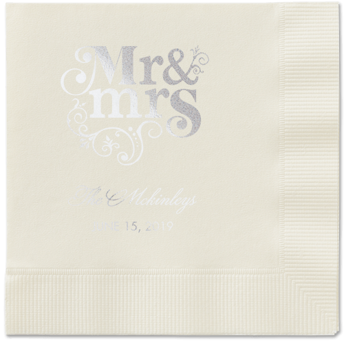 Flourish Title Napkins, Grey, Ecru, Silver