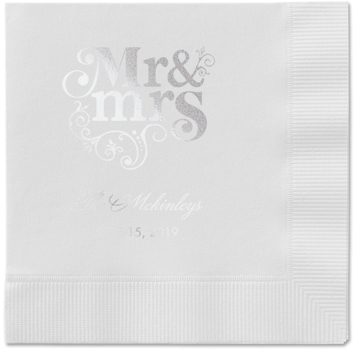 Flourish Title Napkins, Grey, White, Silver