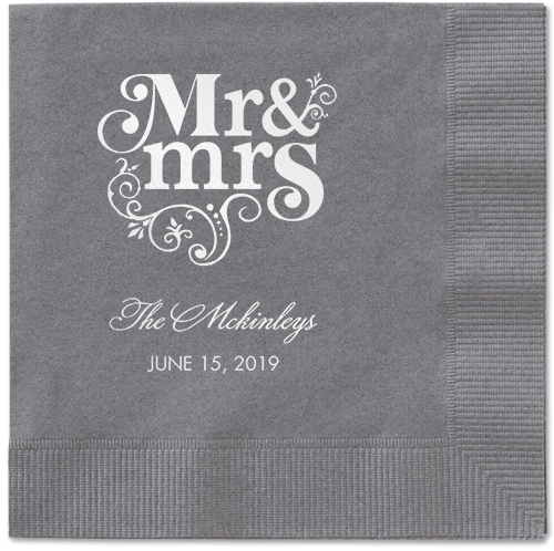Flourish Title Napkins, White, Pewter