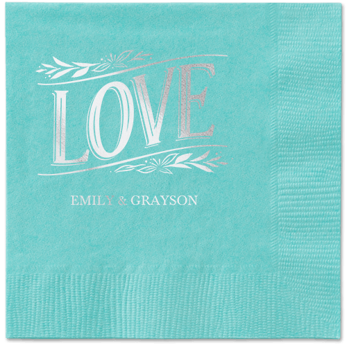Ornamented Petals Napkin, Grey, Aqua, silver