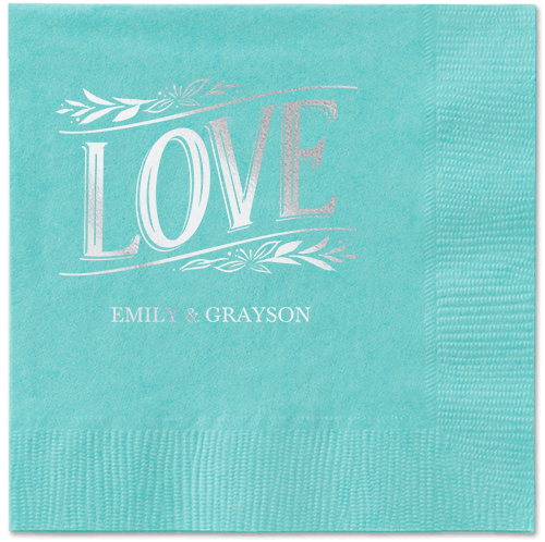 Ornamented Petals Napkin, Grey, Aqua