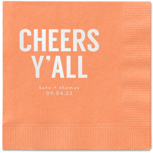 Cheers Yall Napkin, White, Coral