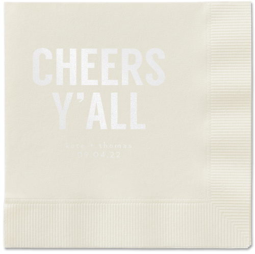 Cheers Yall Napkin, White, Ecru
