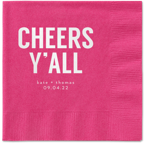 Cheers Yall Napkin, White, Magenta