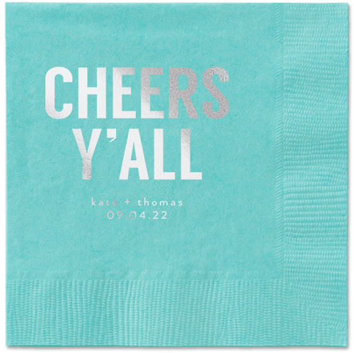 Cheers Yall Napkin, Grey, Aqua