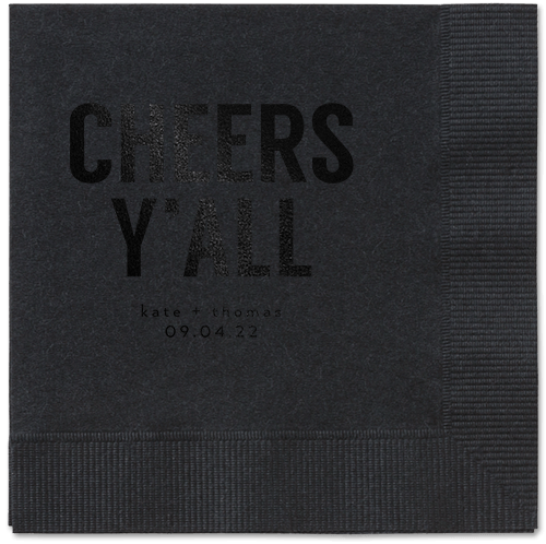Cheers Yall Napkin, Black, Black, black