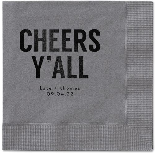 Cheers Yall Napkin, Black, Pewter, black