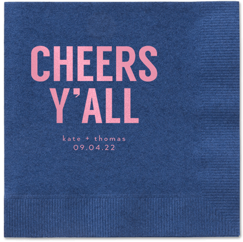 Cheers Yall Napkin, Pink, Navy, blush