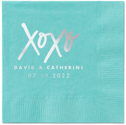 Embrace and Kiss Napkin, Grey, Aqua, silver