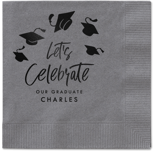 Cap Confetti Napkin, Black, Pewter