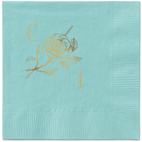 Romantic Rose Napkin, Yellow, Aqua