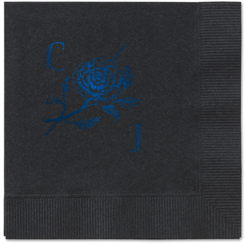 Romantic Rose Napkin, Blue, Black, midnight
