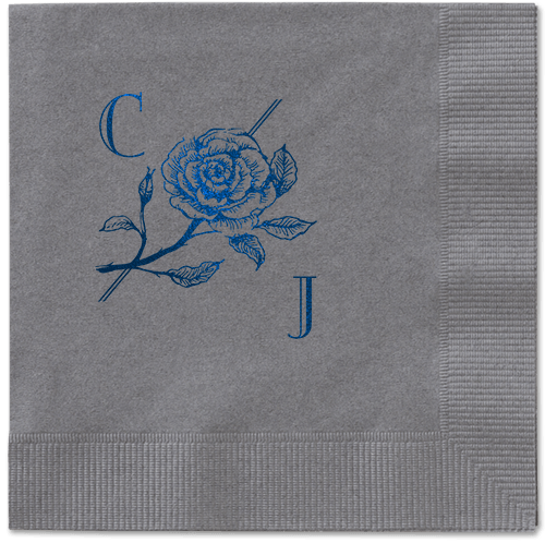 Romantic Rose Napkin, Blue, Pewter, midnight