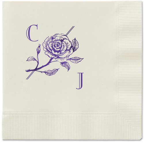 Romantic Rose Napkin, Purple, Ecru, purple