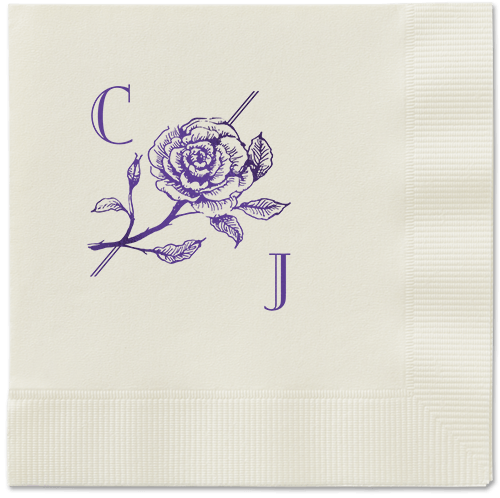 Romantic Rose Napkin, Purple, Ecru