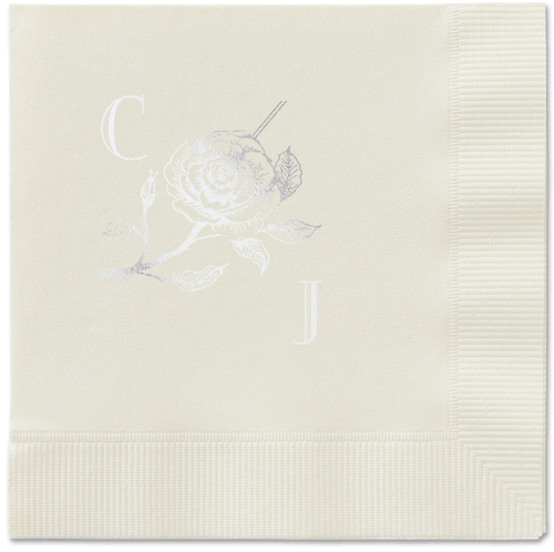 Romantic Rose Napkin, Grey, Ecru, silver