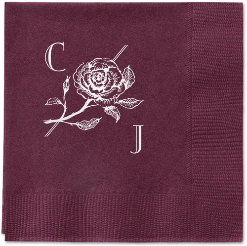 Romantic Rose Napkin, White, Berry