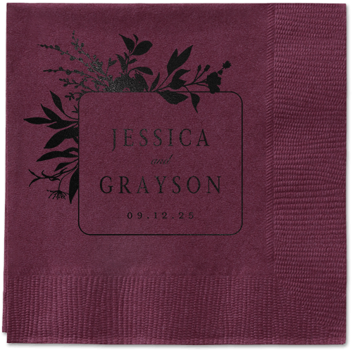 Floral Filigree Napkin, Black, Berry