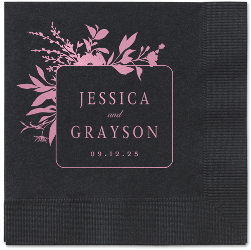 Floral Filigree Napkin, Pink, Black, blush