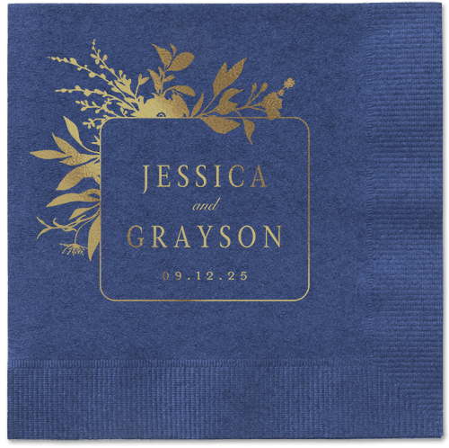 Floral Filigree Napkin, Yellow, Navy, gold