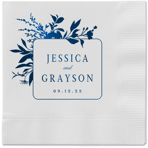 Floral Filigree Napkin, Blue, White, midnight