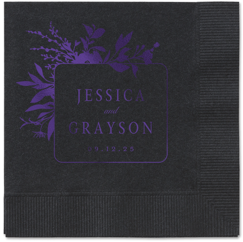 Floral Filigree Napkin, Purple, Black