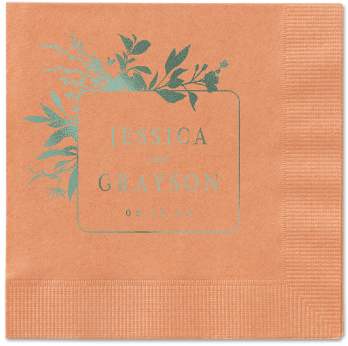 Floral Filigree Napkin, Green, Coral, sage