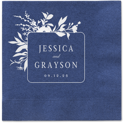 Floral Filigree Napkin, White, Navy, white