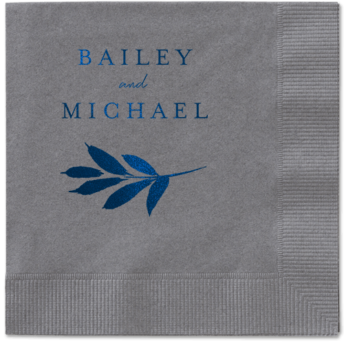 Pressed Leaves Napkin, Blue, Pewter, midnight