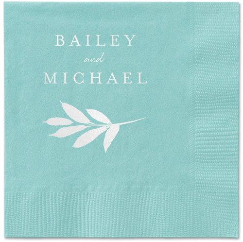 Pressed Leaves Napkin, White, Aqua, white