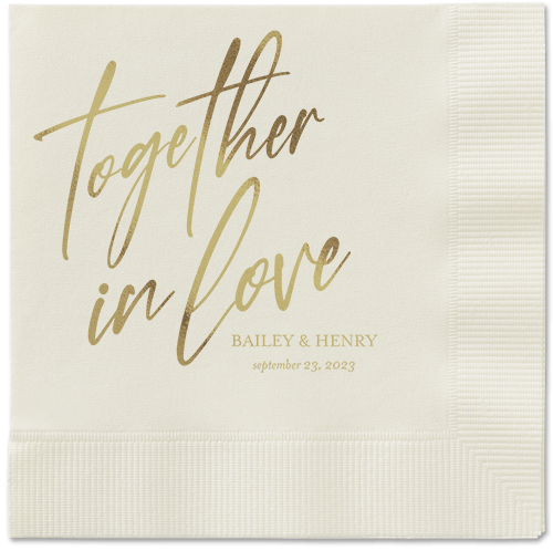 Cursive Captions Napkin, Yellow, Ecru, gold