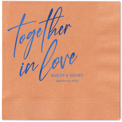 Cursive Captions Napkin, Blue, Coral