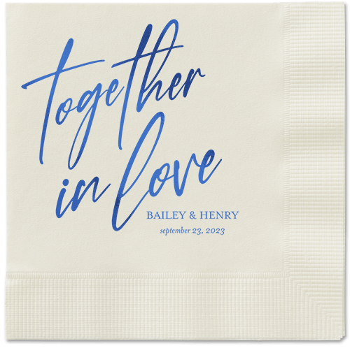 Cursive Captions Napkin, Blue, Ecru, royal