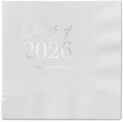 Penmanship Class Napkin, Grey, White, silver