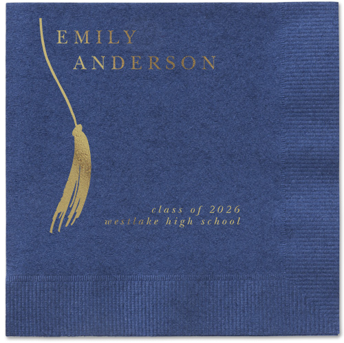 Direct Tassel Napkin, Yellow, Navy, gold-metallic