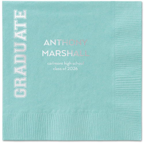 Varsity Headline Napkin, Grey, Aqua, silver