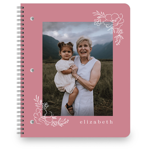 Floral Corner Frame Large Notebook, 8.5x11, Pink, faded rose