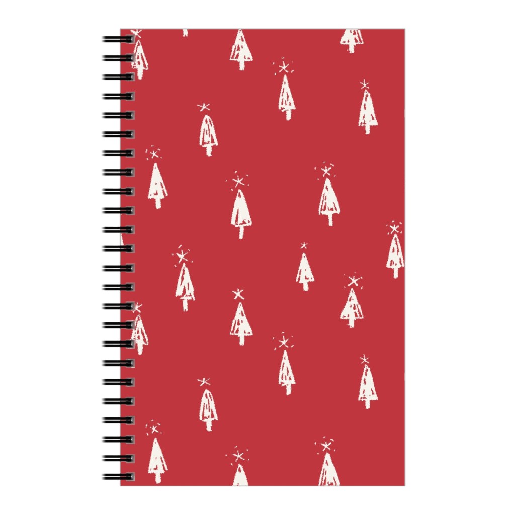 Christmas Trees on Pine Needle Notebook, 5x8, Red