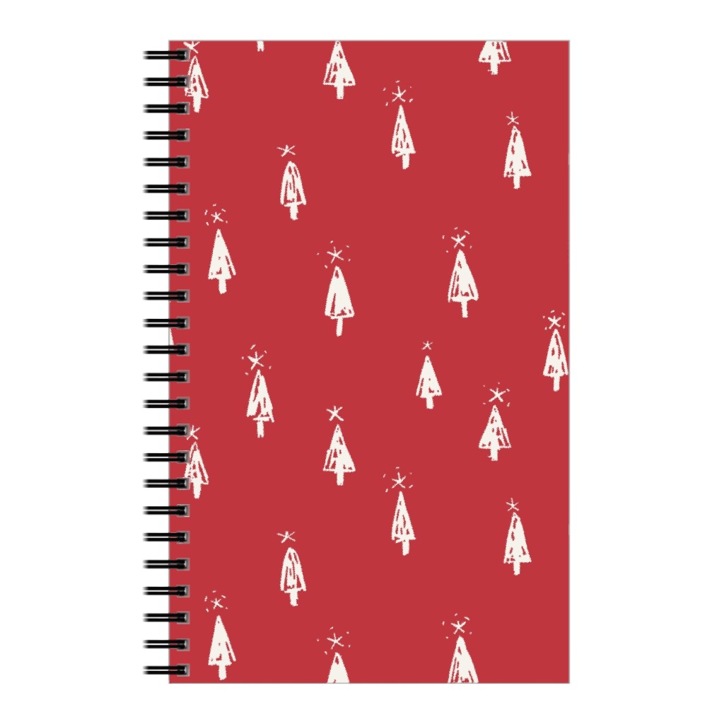 Christmas Trees on Pine Needle Notebook, 5x8, Red, Firecracker