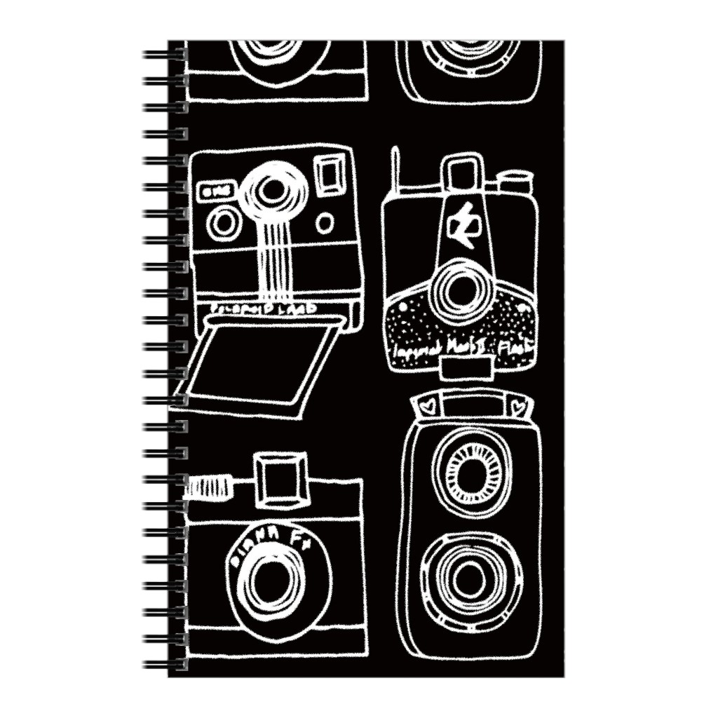 Vintage Cameras - Black and White Notebook, 5x8, Black