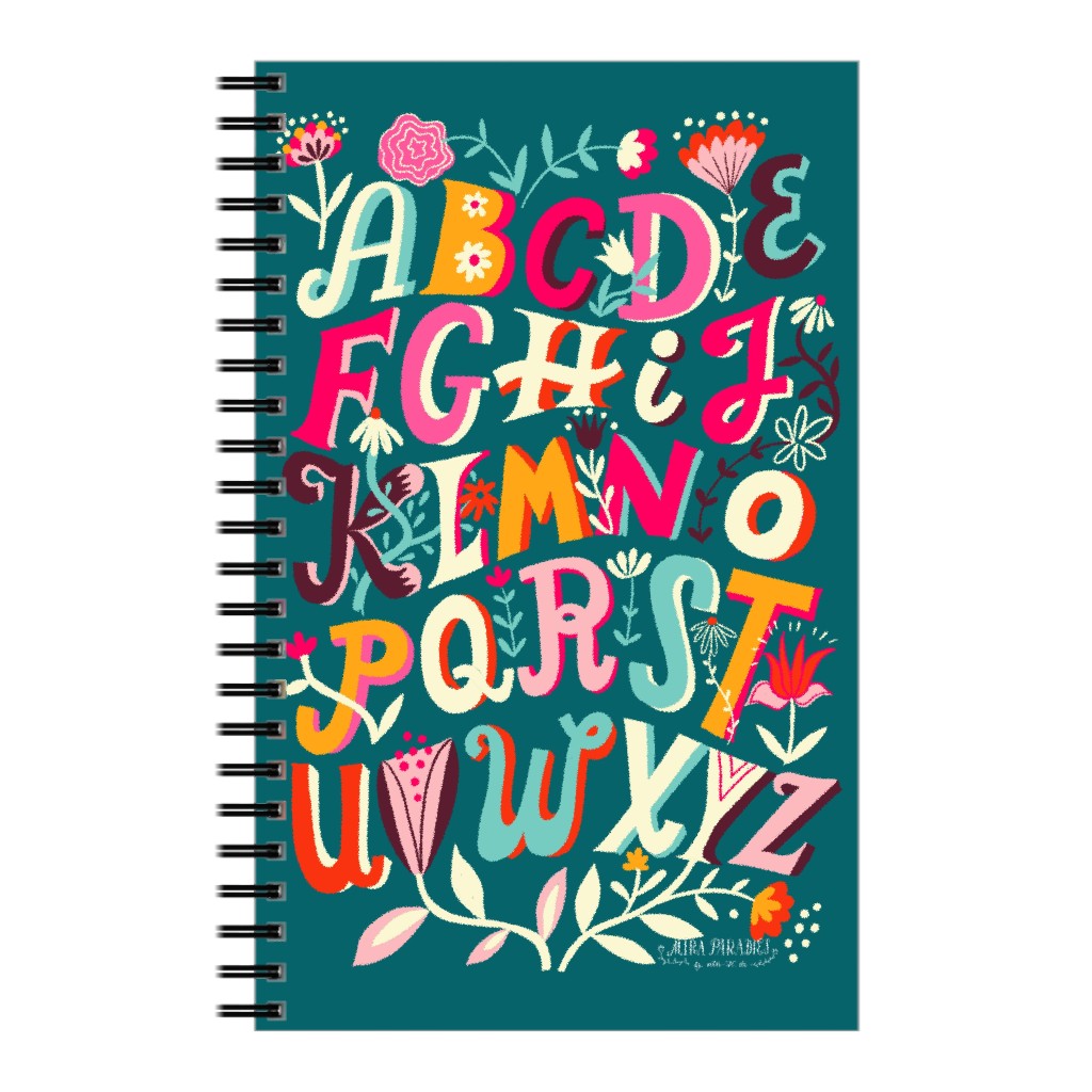 Flowering Alphabet - Teal Notebook, 5x8, Multicolor