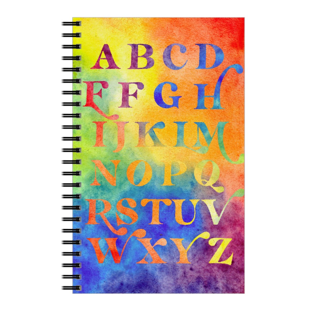 Watercolor Rainbow Retro Alphabet Notebook, 5x8, Multicolor
