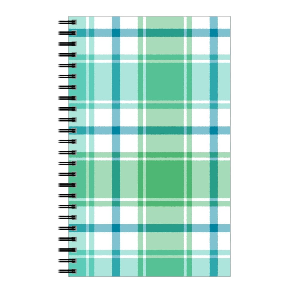 Blue, Green, Turquoise, and White Plaid Notebook, 5x8, Green, Classic Green