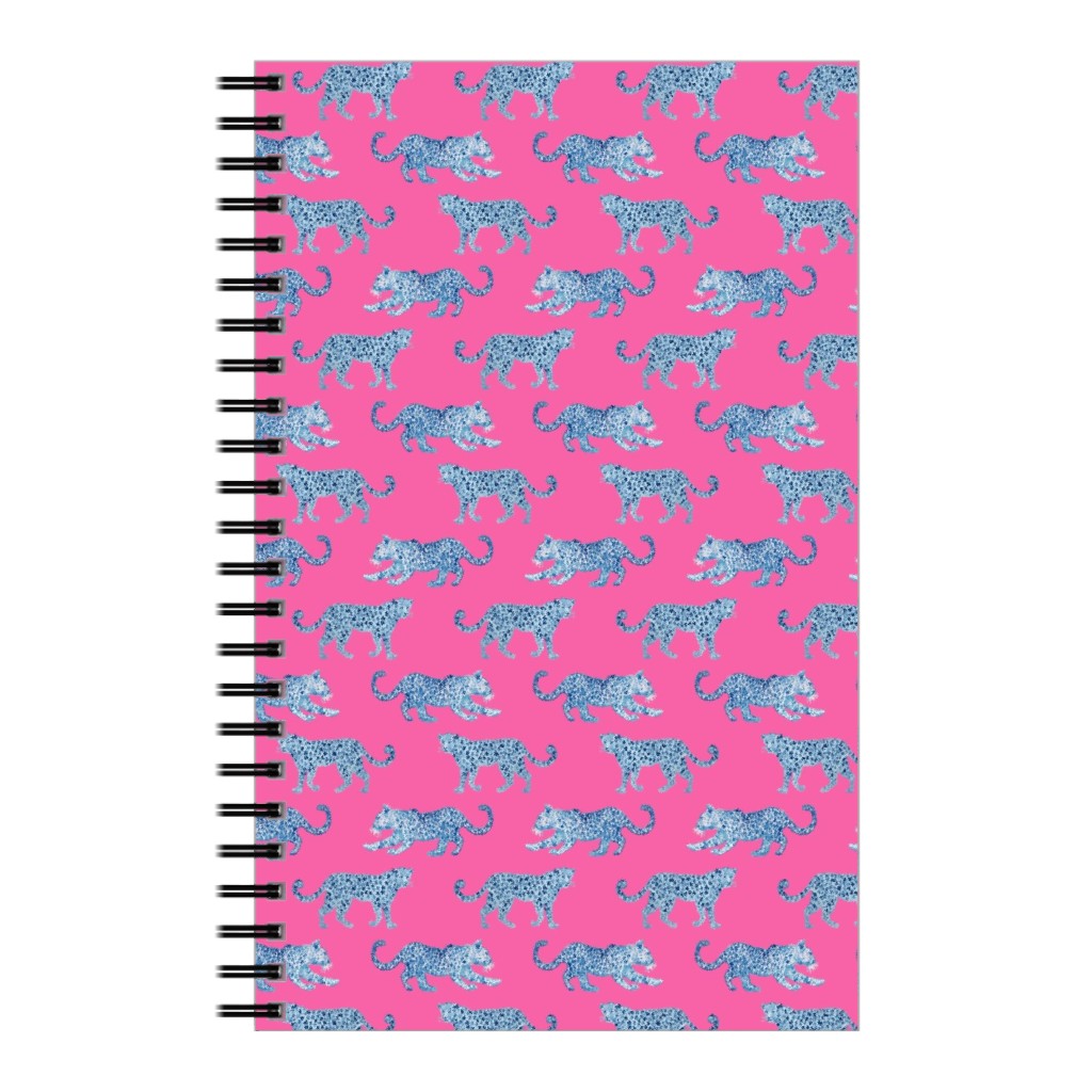 Tiny Leopard Parade - Blue on Hot Pink Notebook, 5x8, Pink