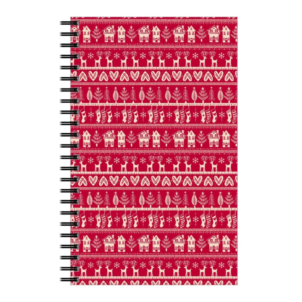 Nordic Vintage Christmas Notebook, 5x8, Red