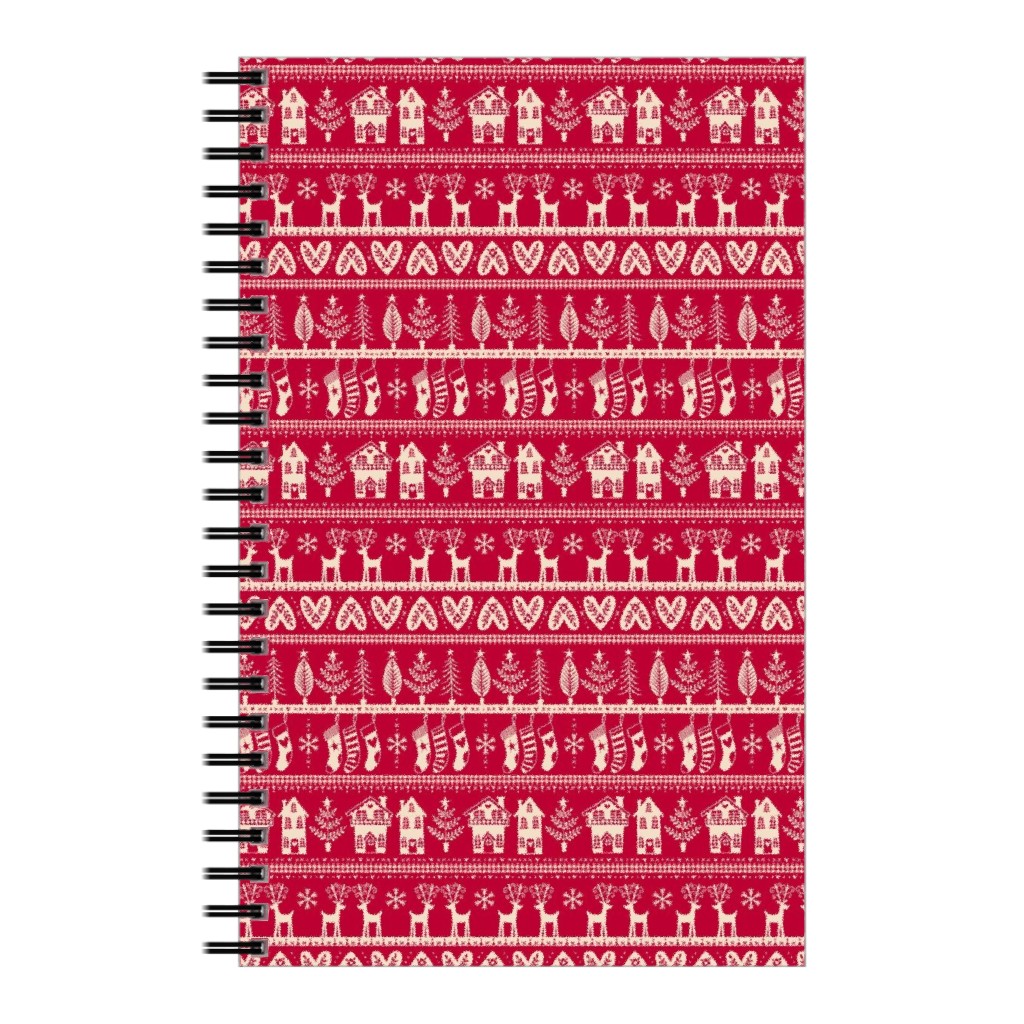 Nordic Vintage Christmas Notebook, 5x8, Red, Apple