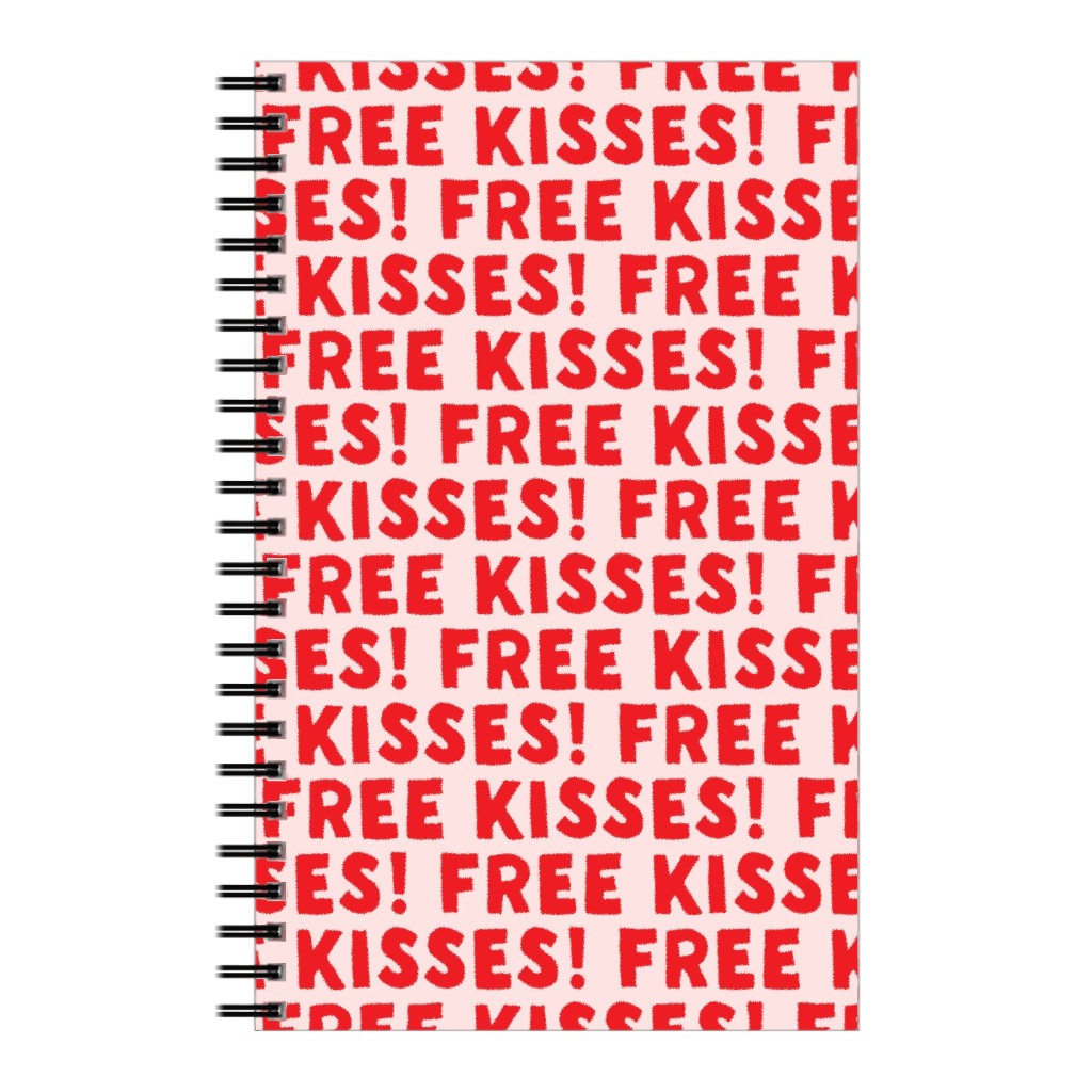 Free Kisses! - Red on Pink Notebook, 5x8, Red, Red